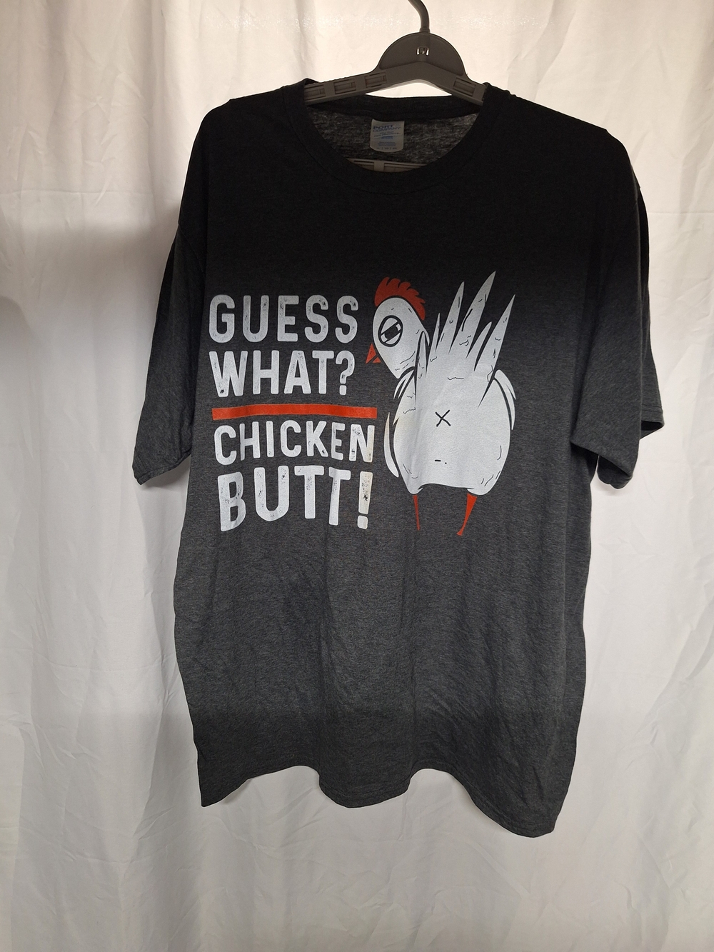 Port and Company Dark Gray Graphic Tee with White & Orange Chicken Design